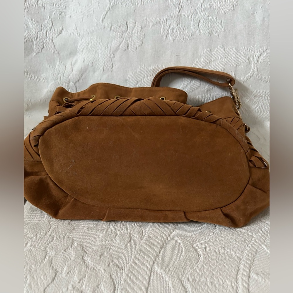 Steve Madden Tan Suede Bucket Bag with Front Criss Cross Detail and Both Crossbo - Picture 3 of 6